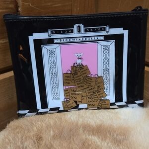 Bloomingdale's Black and Pink Cosmetic  Graphic Pouch